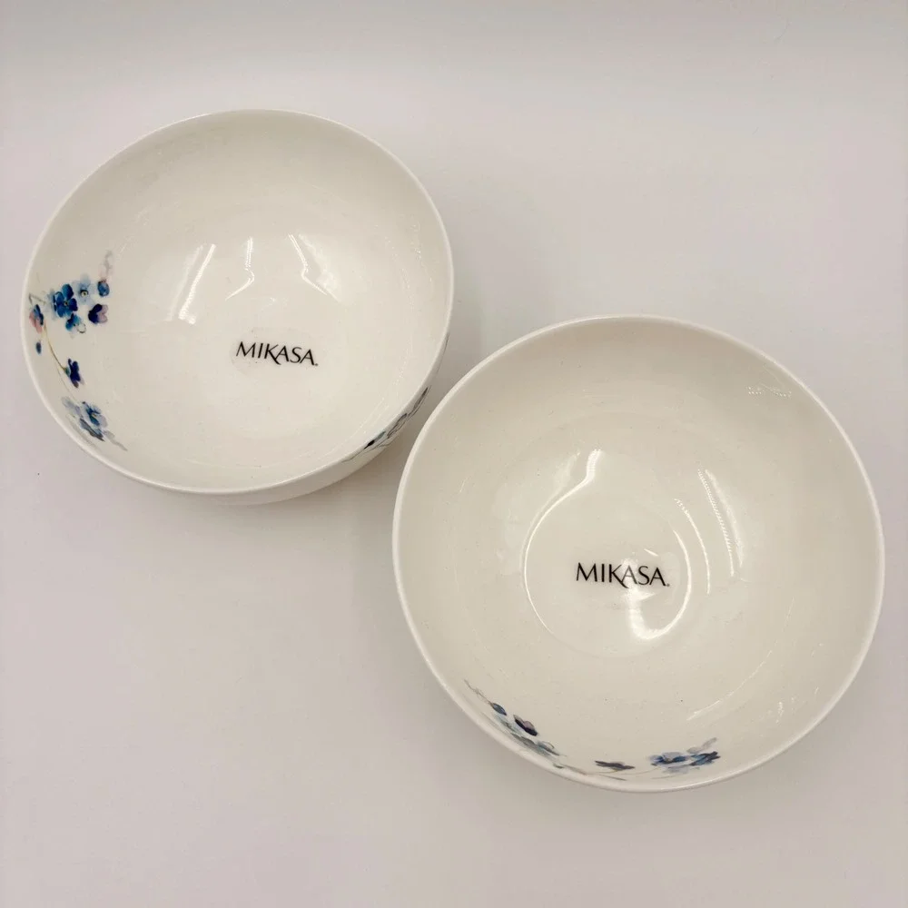 Mikasa Audrey 6 Inch Cereal Bowls Blue Floral Bone China Set of 2‎